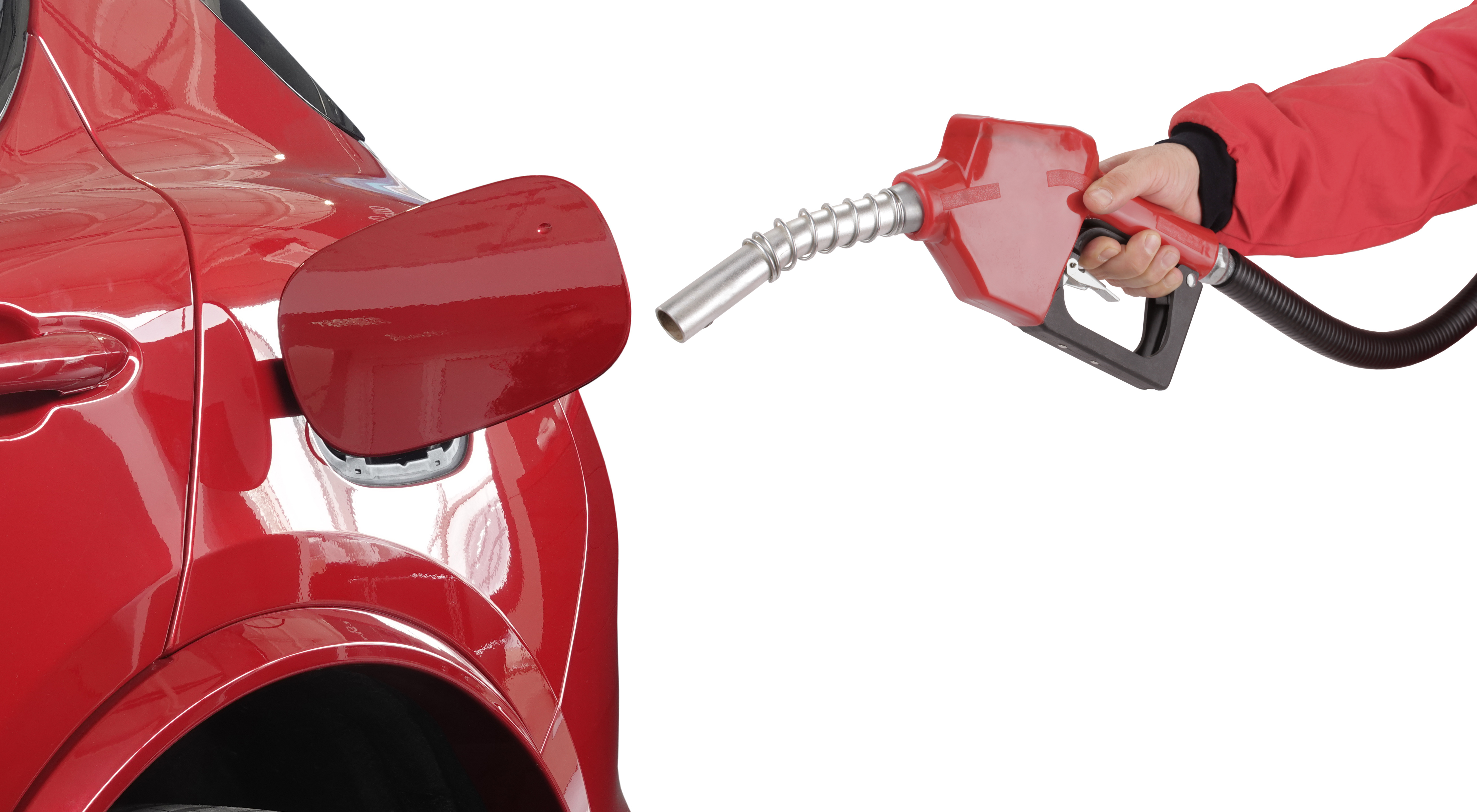 Safe fuel delivery process with professional fueling a red car